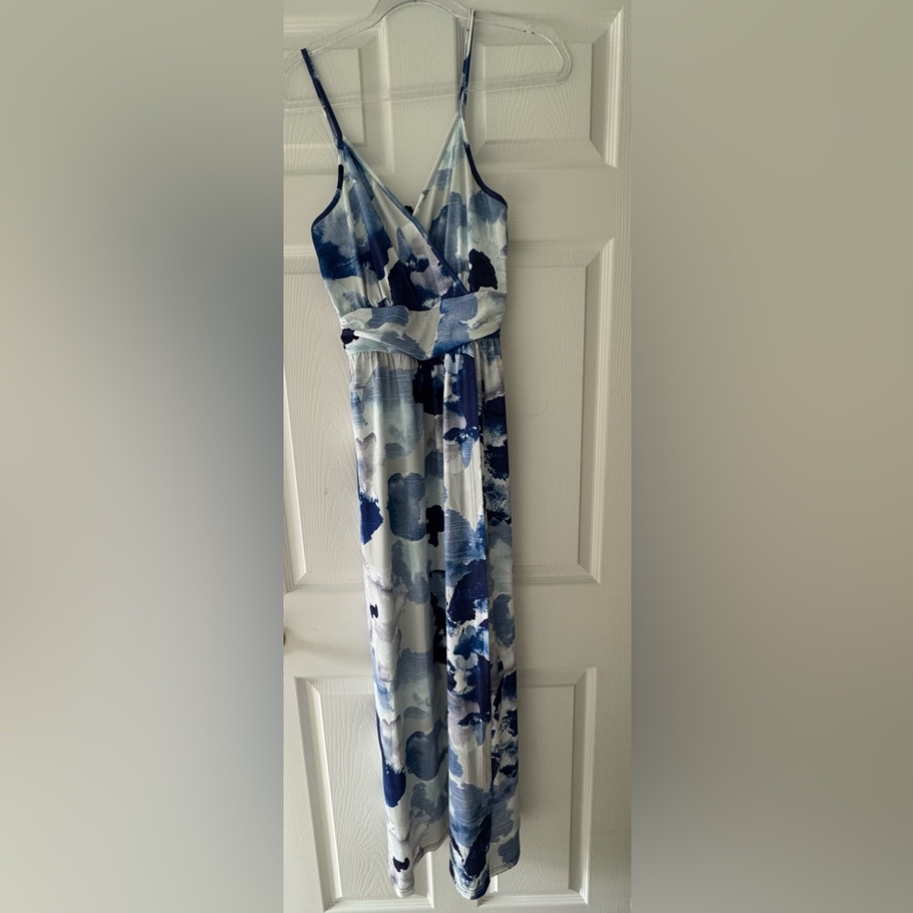 Blue and White Abstract Maxi Dress
